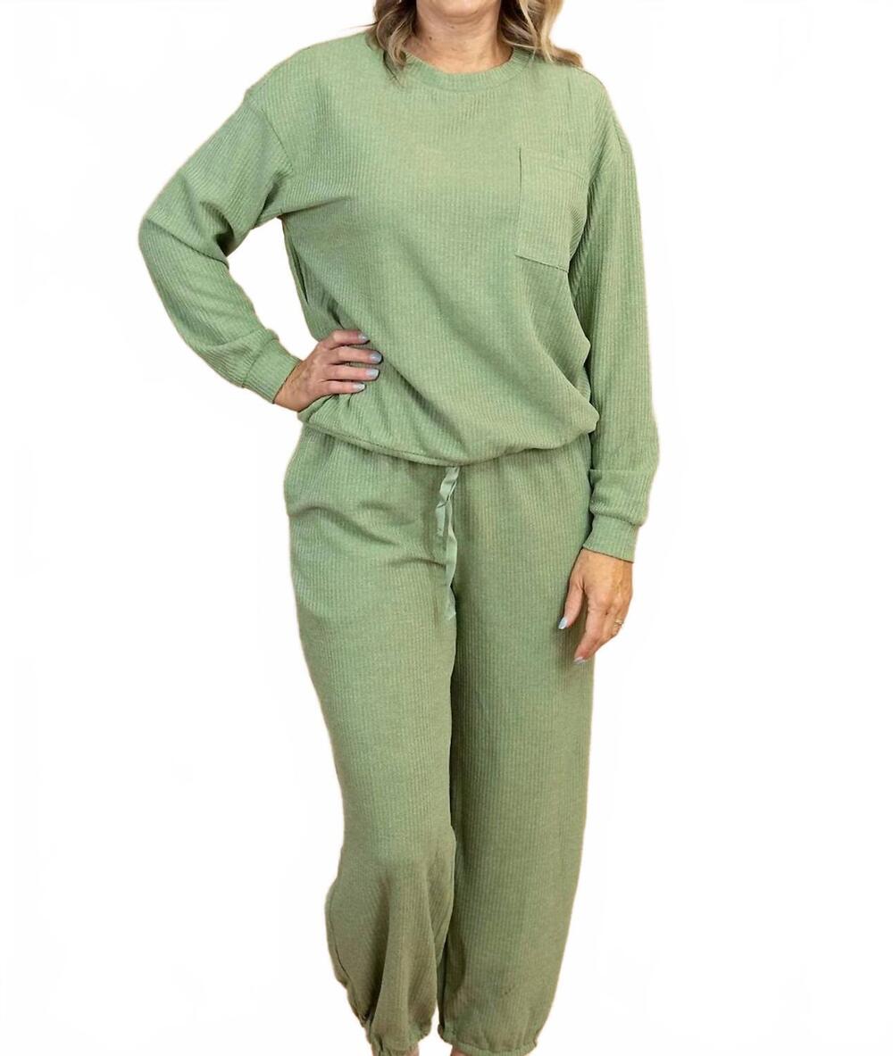 NEW LISTICLE bree waffle knit lounge set in olive